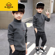 G.DUCKKIDS男童加絨加厚打底衫兒童高領(lǐng)絨衣秋冬新款中大童韓版男孩保暖衛(wèi)衣 灰色絨衣 偏小一碼 160 (參考年齡12-14歲)(參考年