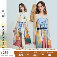 兩三事梵高文藝 藝術(shù)長(zhǎng)廊 2025夏季新款復(fù)古印花抽繩綁帶兩穿半身裙 花色 M