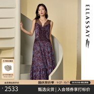 歌力思（ELLASSAY）2025夏季新款藍(lán)霧星穹提花解構(gòu)式氣質(zhì)深V領(lǐng)連衣裙女EWB363Y00300 駝混搭 L