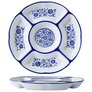 JAHE家用鹵水拼盤(pán)酒店飯店盤(pán)子干果點(diǎn)心小吃分格盤(pán)多格五格盤(pán)陶瓷餐盤(pán) 12英寸清花陶瓷五格盤(pán)