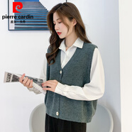 皮爾卡丹毛衣背心女針織開(kāi)衫2025春秋V領(lǐng)紐扣短款無(wú)袖馬甲毛線(xiàn)披肩小外套 花灰 L 【建議體重120-140斤】