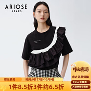 艾諾絲雅詩(shī)商場(chǎng)同款夏季新品純棉撞色拼接寬松T恤印花短袖20416101 黑色 XL