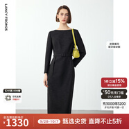 朗姿法式一字領(lǐng)設計感復古小香風(fēng)禮服裙冬季新款高級感連衣裙 黑色 M