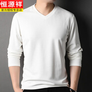 恒源祥品牌春秋季裝新款男士桑蠶絲V領(lǐng)長(cháng)袖t恤雞心領(lǐng)上衣真絲純色打底衫 hyx-6002長(cháng)袖T恤V領(lǐng)漂白 L