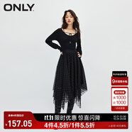 ONLY秋冬淑女氣質(zhì)收腰U領(lǐng)中長(zhǎng)款紗裙連衣裙女|123407010 H1Z 黑色BLACK L 170/88A