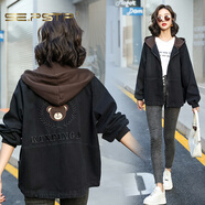 夏典素訂女王（SE.PSTP）高端連帽短款牛仔外套女春秋季2025新款寬松百搭休閑夾克上衣 圖片色原創(chuàng  )輕奢大品牌官方旗艦 S 建議80-100斤