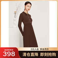 敦奴（DUNNU）dunnu敦奴冬季小翻領(lǐng)修身風(fēng)琴褶針織連衣裙顯瘦中長(cháng)裙 咖啡 2XL