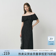 范思藍恩法式氣質(zhì)荷葉邊碎花連衣裙女夏季2025新款一字領(lǐng)裙子2885 黑色 S
