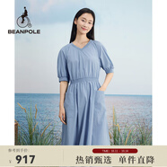 beanpole【度假連衣裙】濱波 春夏女士純色休閑淑女V領(lǐng)連衣裙 天藍(lán)色 M 165/88A