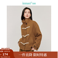 茵曼（INMAN）【曠野美拉德】2025秋冬女復(fù)古牛角扣毛呢外套女短款加厚保暖大衣 淺咖色 L