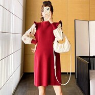 瑞彼麗孕婦裝哺乳連衣裙秋冬外出時(shí)尚辣媽款針織春秋季產(chǎn)后顯瘦喂奶衣服 紅色孕婦款【胸前沒(méi)有拉鏈】 L碼 110-125斤