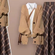 梓洛蘭ZiLuoLan秋款多巴胺穿搭軟糯V領(lǐng)針織毛衣外套女搭襯衫格子半身裙 【單件】白色長(cháng)袖內搭襯衫(春秋) L 推薦96-105斤