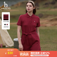 哈吉斯（HAZZYS）女裝 夏款女士單排扣系腰帶連衣裙女AQWSE0BBX31 酒紅色WN S (155/80A 36)