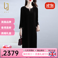 OLJ國際高檔品牌真絲絲絨連衣裙女2025年春秋新款時尚喜宴桑蠶絲裙子 黑色 2XL 建議145斤以內(nèi)