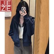 JEZE藏藍(lán)色正肩薄外套女款春秋季短款衛(wèi)衣小個(gè)子早秋上衣開(kāi)衫2025新款 藏青色【z】 薄款 M 90-105斤