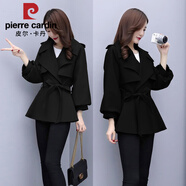 皮爾卡丹修身風(fēng)衣小外套女短款2025春秋新款甜美小香風(fēng)氣質(zhì)淑女收腰短外套 黑色 S 90斤一108斤左右