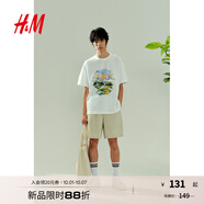 H&M男裝女裝T恤2025夏季新款印花短袖寬松美式圓領(lǐng)短袖上衣1288829 白色 M 175/100