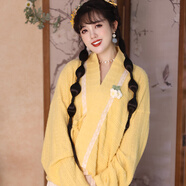 聽月小筑【云朵泡芙】原創(chuàng)女春秋宋制飛機袖國風(fēng)新中式毛衣針織衫 奶黃色 現(xiàn)貨撿漏 均碼