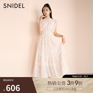SNIDEL【明星同款】2025春夏新品小飛袖雪紡百褶碎花連衣裙SWFO251073 粉色 L (2)