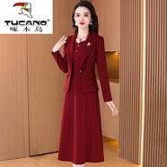 啄木鳥(niǎo)（TUCANO）喜婆婆連衣裙喜婆婆婚宴裝2025女士秋裝新款時(shí)尚平時(shí)可穿結婚禮服 【0995】紅色兩/件套 M