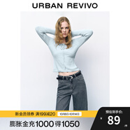UR秋冬新款女裝慵懶風(fēng)氛圍感修身系帶針織衫UYY940026 藍(lán)色 M