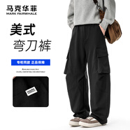 馬克華菲休閑褲男士夏季寬松休閑簡約風(fēng)舒適透氣純色直筒美式彎刀工裝長褲 黑色 MA255MADS194 2XL （175-190cm/160-175斤）
