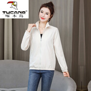 啄木鳥(niǎo)（TUCANO）春秋短款外套女韓版百搭夾克新款小香風(fēng)立領(lǐng)拉鏈衫雙層帶里 米白色 M