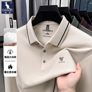 袋鼠（DAISHU）高品質(zhì)290克加厚磨毛長(cháng)袖男T恤翻領(lǐng)春秋長(cháng)絨棉中年爸爸POLO衫上衣 AN-17131杏色 M 推薦90-125斤
