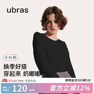 ubras七夕禮物小奶皮修身打底衣女肌底衣打底衫秋衣內(nèi)搭長(zhǎng)袖 圓領(lǐng)-黑色 M