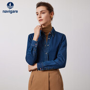 Navigare意大利小帆船女士長(cháng)袖襯衫牛仔外套全棉襯衣2333003505 藍 XL 