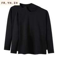 FR.YH.ZHBONIE長袖T恤色圓領(lǐng)白色長袖打底衫t恤重磅t恤款情侶款 黑色+黑色 【廠家直銷 品質(zhì)現(xiàn)貨】 S 100斤左右