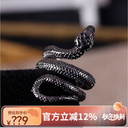 詩(shī)筠（SHIJUN）小蛇個(gè)性戒指靈蛇女古埃及首飾沙漠蛇圖騰生肖蛇夸張時(shí)尚氣質(zhì) 黑蛇戒指-開(kāi)口