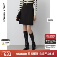 朗姿復古法式a字裙高腰顯瘦氣質(zhì)黑色中長款半身裙年秋新款裙子 黑色 XS