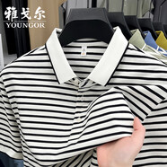 雅戈爾短袖t恤男士2025夏季新款中年翻領(lǐng)條紋polo衫商務(wù)男士上衣 白色 Y25806 L 175/92A