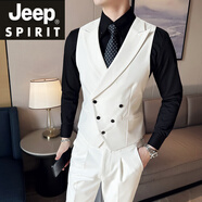 JEEP SPIRIT吉普西裝馬甲套裝男商務(wù)韓版修身馬夾雙排扣V領(lǐng)設計新郎伴郎西裝 白色【單件馬甲】 M