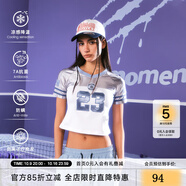 SuaMoment貼布繡插肩v領撞色短袖T恤女夏季短袖休閑運動球衣體恤 白色 L