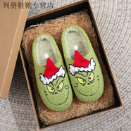 葉余跨境圣誕節男女士新款拖鞋情侶室內居家防滑保暖可愛(ài)冬季舒適家用 棉拖鞋-紅帽怪 44-45 偏小一碼)