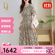 OLJ高檔品牌連衣裙女2025年夏季新款時(shí)尚氣質(zhì)優(yōu)雅復(fù)古圓領(lǐng)碎花裙子 米色 XL 【121-130斤】