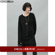 COCOBELLA細閃銀蔥雪尼爾針織連衣裙秋冬寬松休閑粗針毛衣裙FR138 黑色 L