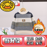 G.DUCKKIDS兒童毛衣韓國(guó)絨秋冬新款童裝圓領(lǐng)男童拼色套頭毛線針織衫寶寶上衣 黑灰全身加絨 偏小一碼 80 建議8-12個(gè)月 建議身高60-70