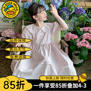 G.DUCKKIDS童裝女童連衣裙夏季2024新款洋氣女大童夏裝學(xué)院風(fēng)純棉兒童裙子潮 淡粉色娃娃領(lǐng)款 150 建議140-150cm11-12歲