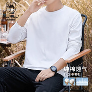西域駱駝（VANCAMEL）長袖T恤男士春秋圓領(lǐng)時尚簡約純色舒適百搭打底衫 白色 L