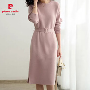 皮爾卡丹（pierre cardin）連衣裙女秋冬厚寬松腰帶顯瘦純色簡(jiǎn)約中長(cháng)款針織配大衣打底裙外搭 粉色 S 建議95以下