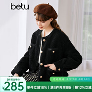 betu百圖女裝冬季新款短外套圓領(lǐng)復古時(shí)尚外套長(cháng)袖短外套女2211T84 黑色 L