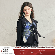 兩三事梵高v領(lǐng)針織馬甲女春季2025新款無(wú)袖毛衣綁帶背心 銀河甜心 黑色 L