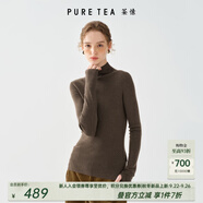 茶·愫【明星同款】puretea茶愫高領(lǐng)針織衫女堆堆袖打底毛衣秋季新款 深咖（中領(lǐng)） L