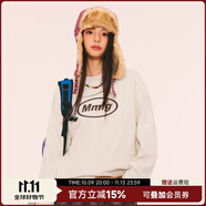 Mmlg 87mm 圓領(lǐng)衛(wèi)衣女男2025年秋季厚板膠印logo裝飾個(gè)性潮酷情侶上衣 米灰色 XL
