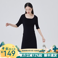 艾萊依小香風(fēng)法式赫本風(fēng)高腰裙子女春新款收腰顯瘦連衣裙 炭黑 165/88A