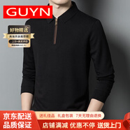 UOSO牌男裝長袖T恤男春秋季翻領(lǐng)半拉鏈中年含羊毛寬松上衣 黑色 S 均碼 165適合105-120斤
