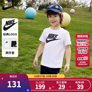 NIKE  3BRAND 耐克男女童純棉短袖T恤+短褲2件套裝夏季新款短袖套裝 正黑色 130 /64 【建議身高116-122cm】